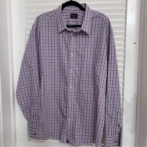 Untuckit Men’s Pink Blue Plaid Long Sleeve Oxford Dress Shirt Size XXL 2XL